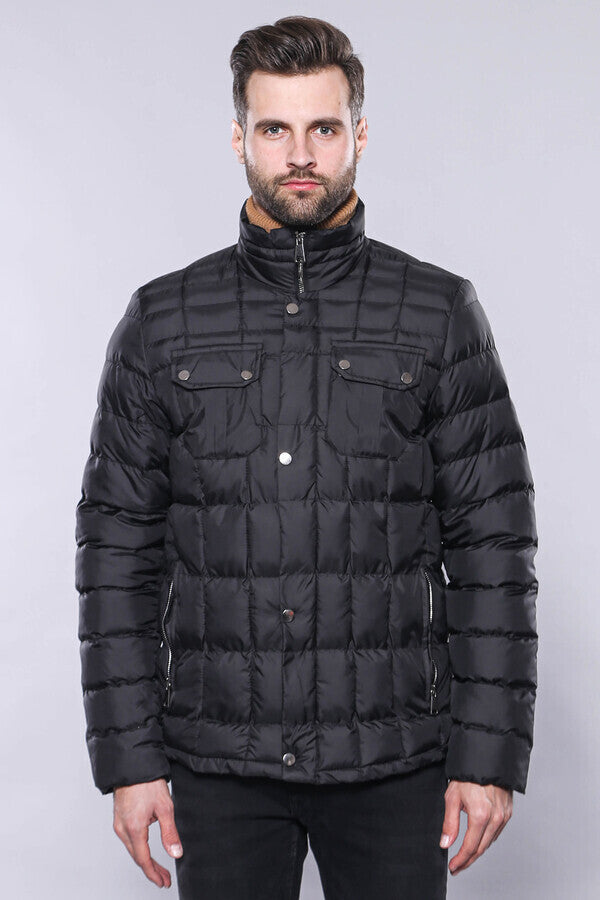 Quilted Black Men Winter Coat - Wessi