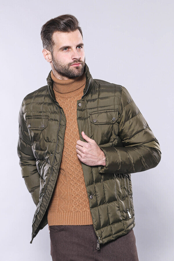 Quilted Green Men Winter Coat - Wessi