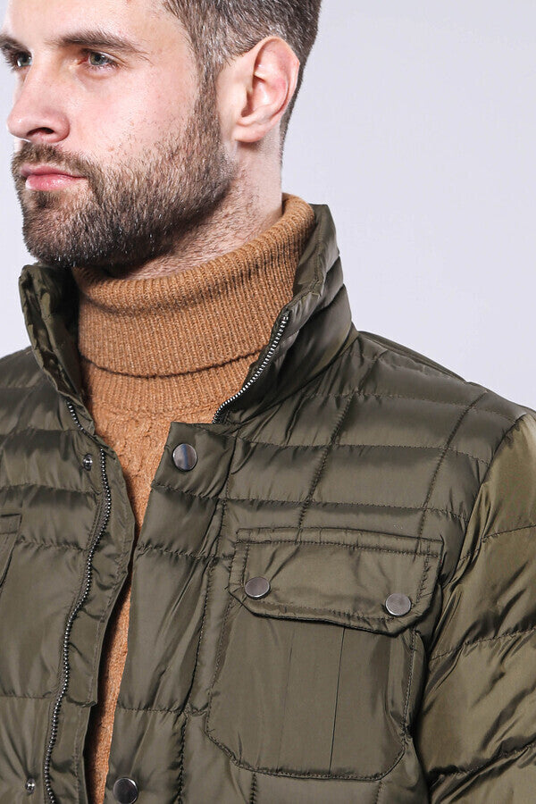 Quilted Green Men Winter Coat - Wessi