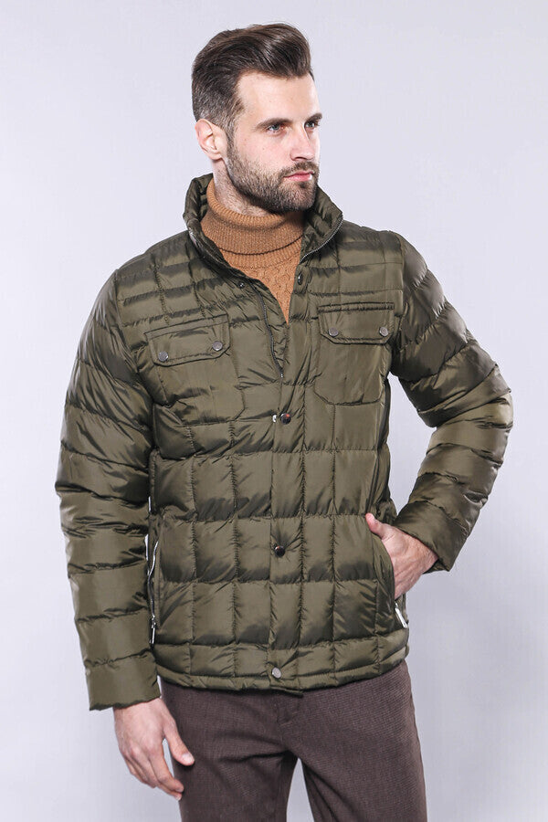 Quilted Green Men Winter Coat - Wessi