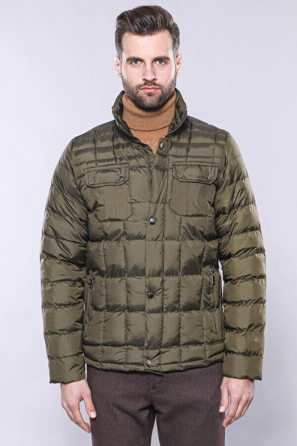 Quilted Green Men Winter Coat - Wessi