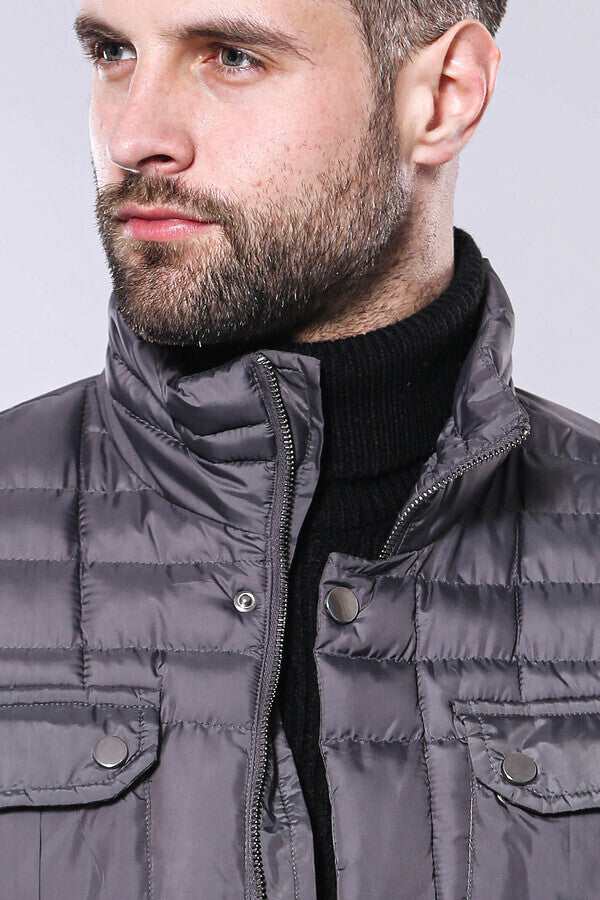 Quilted Grey Men Winter Coat - Wessi