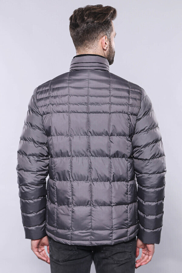 Quilted Grey Men Winter Coat - Wessi