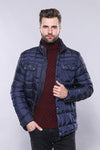 Quilted Navy Blue Men Winter Coat - Wessi