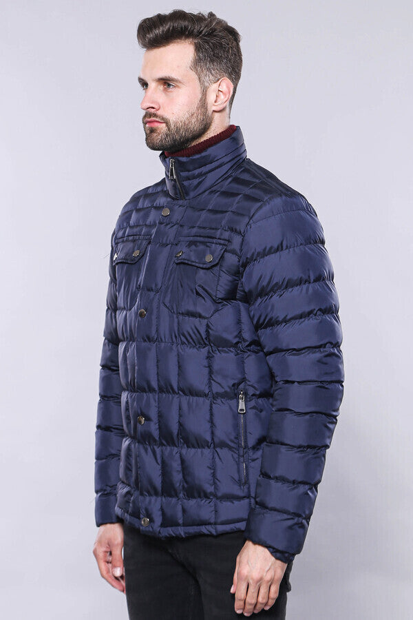 Abrigo de invierno acolchado azul marino para hombre - Wessi