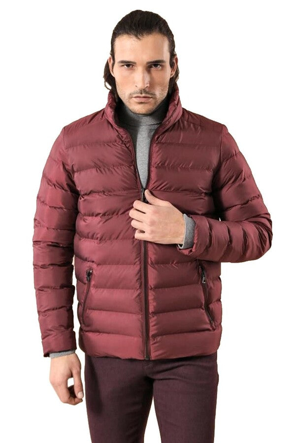 Quilted Standing Collar 2 Pockets Short Men Down Coat - Wessi