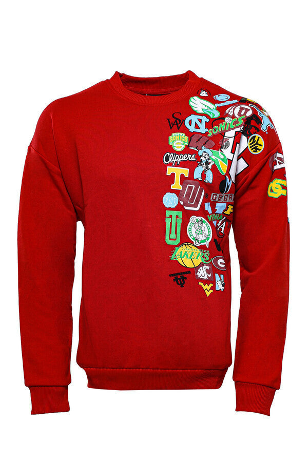 Red Crew Neck Printed Sweatshirt - Wessi