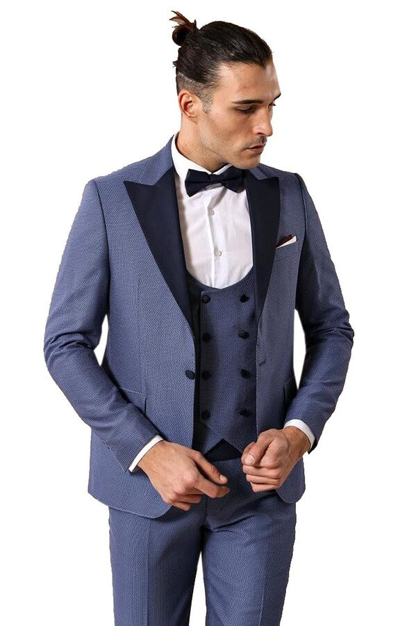 Removable Peak Lapel Blue Tuxedo | Wessi