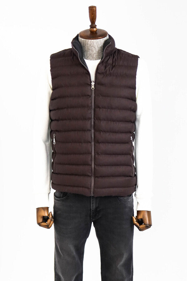 Reversible Puffer Brown Men Down Vest - Wessi