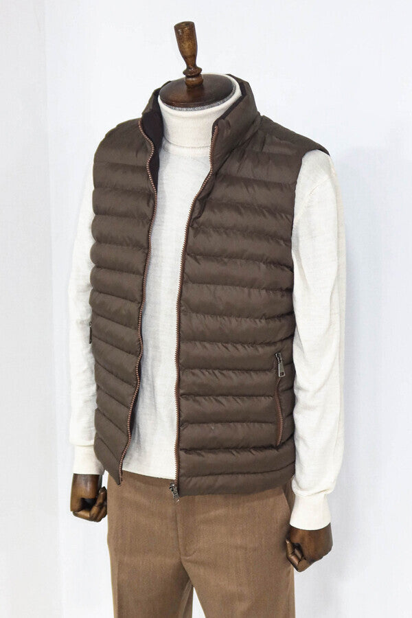 Reversible Puffer Brown Men Down Vest - Wessi