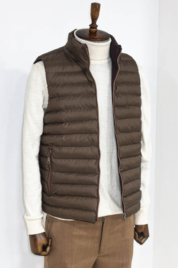 Reversible Puffer Brown Men Down Vest - Wessi