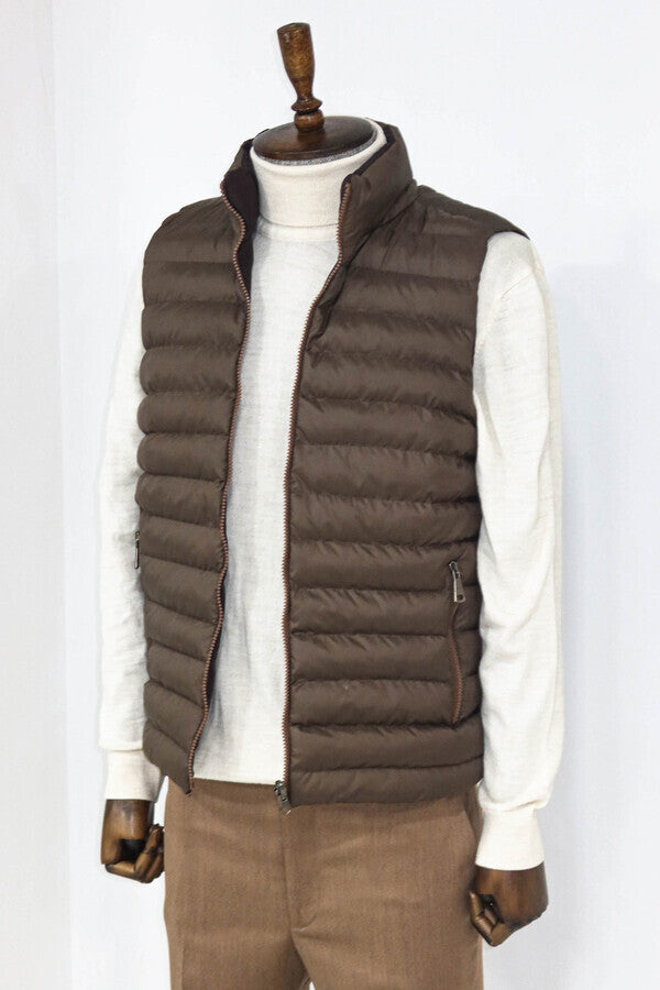 Reversible Puffer Brown Men Down Vest - Wessi