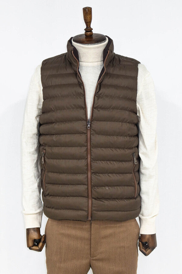 Reversible Puffer Brown Men Down Vest - Wessi