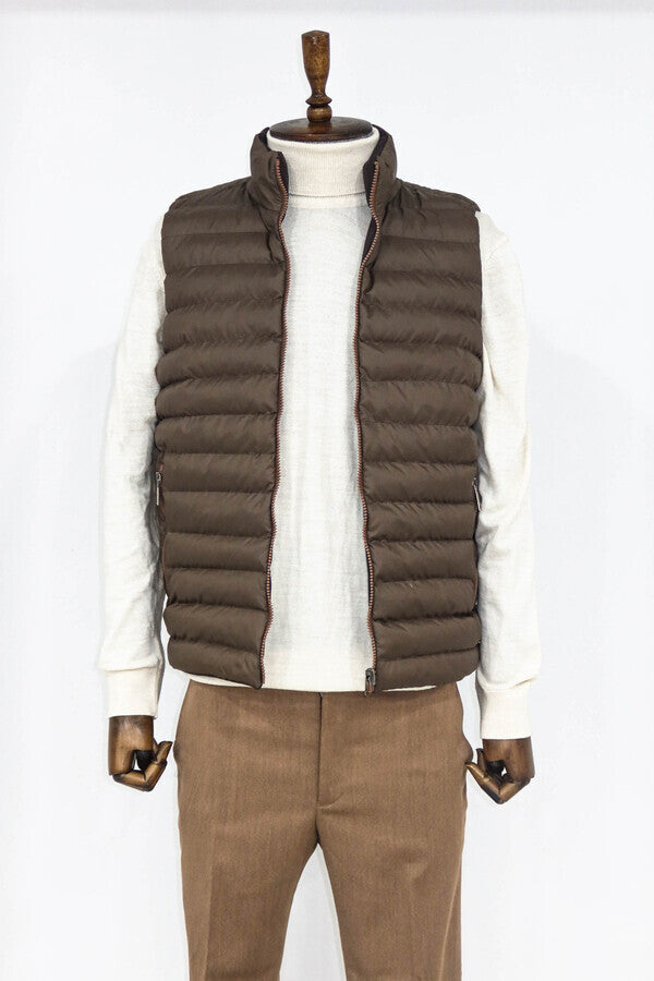 Reversible Puffer Brown Men Down Vest - Wessi