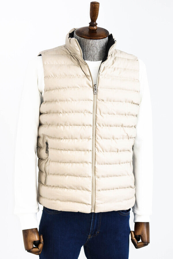 Reversible Puffer Cream Men Down Vest - Wessi