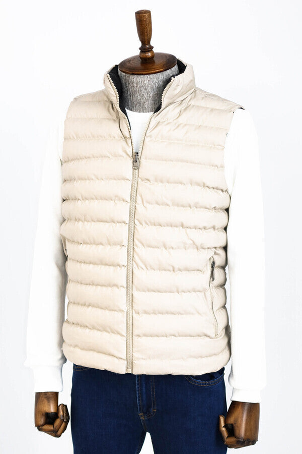 Reversible Puffer Cream Men Down Vest - Wessi