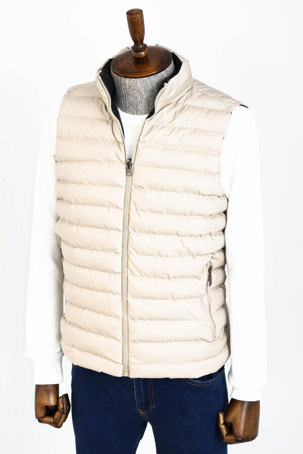 Reversible Puffer Cream Men Down Vest - Wessi