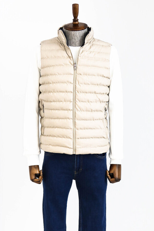 Reversible Puffer Cream Men Down Vest - Wessi