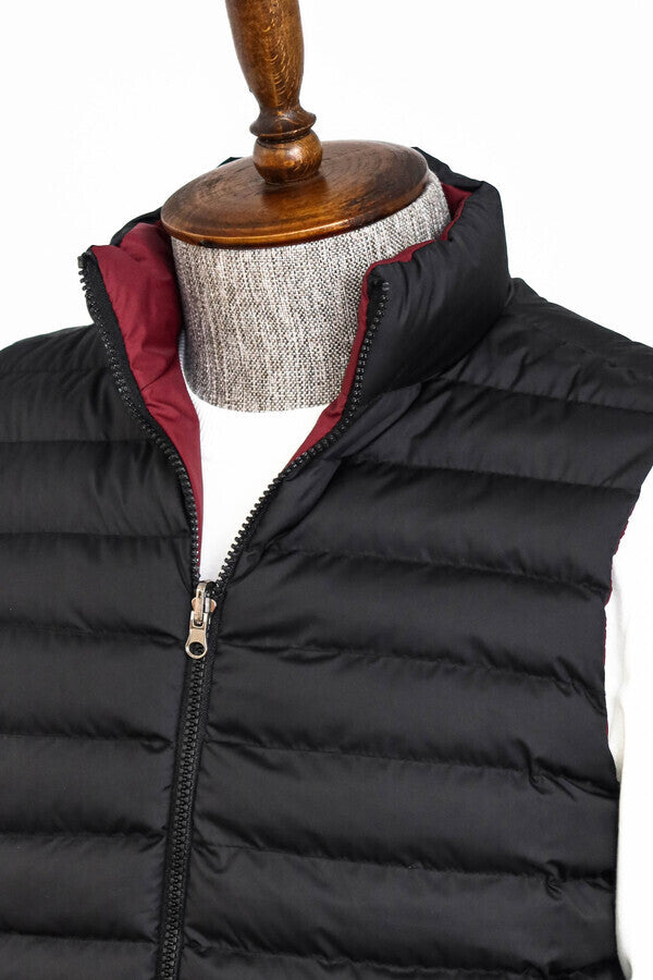 Reversible Quilted Standing Collar Black Men Down Vest - Wessi