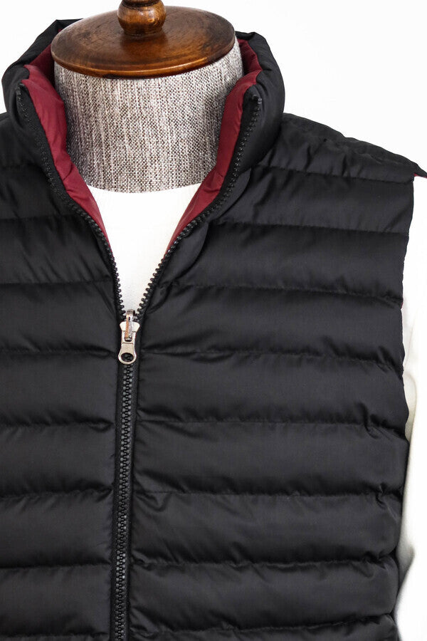 Reversible Quilted Standing Collar Black Men Down Vest - Wessi