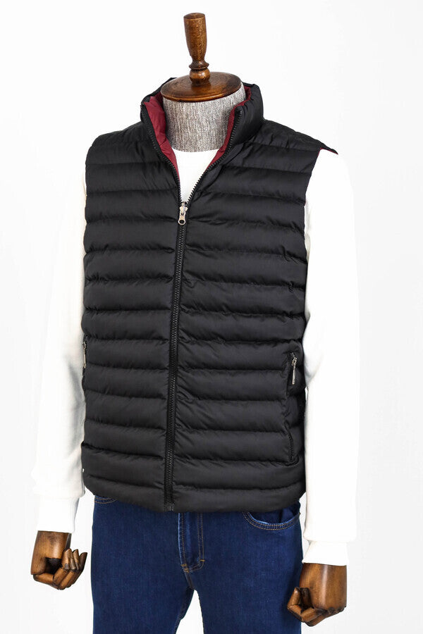 Reversible Quilted Standing Collar Black Men Down Vest - Wessi