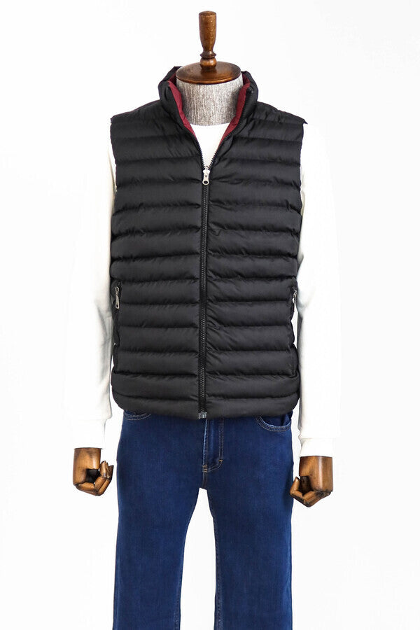 Reversible Quilted Standing Collar Black Men Down Vest - Wessi