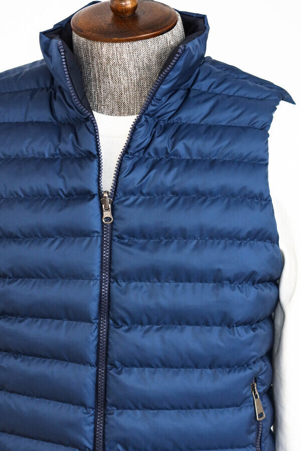 Reversible Quilted Standing Collar Blue Men Down Vest - Wessi