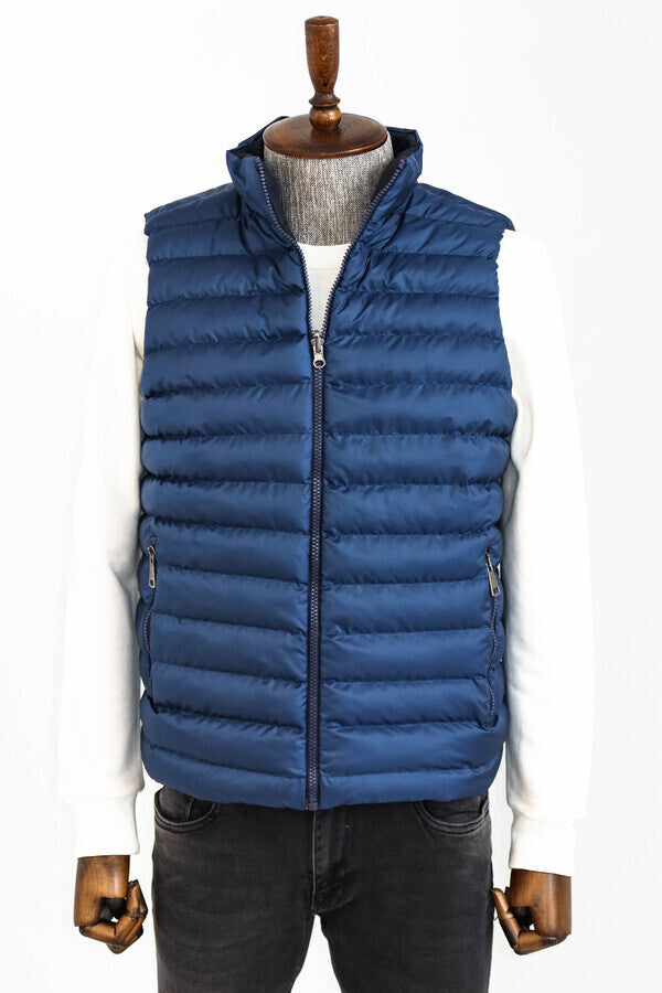 Chaleco de plumón azul con cuello alto y acolchado reversible para hombre - Wessi