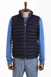 Reversible Quilted Standing Collar Navy Blue Men Down Vest - Wessi