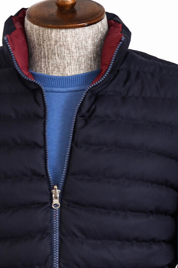 Reversible Quilted Standing Collar Navy Blue Men Down Vest - Wessi