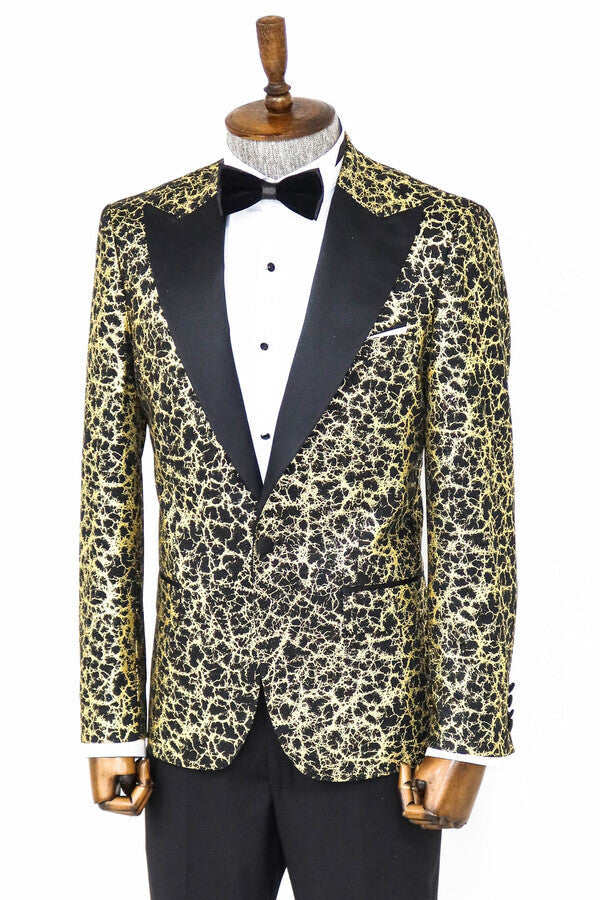 Blazer de fiesta para hombre con solapa de pico y estampado de raíces en color negro - Wessi