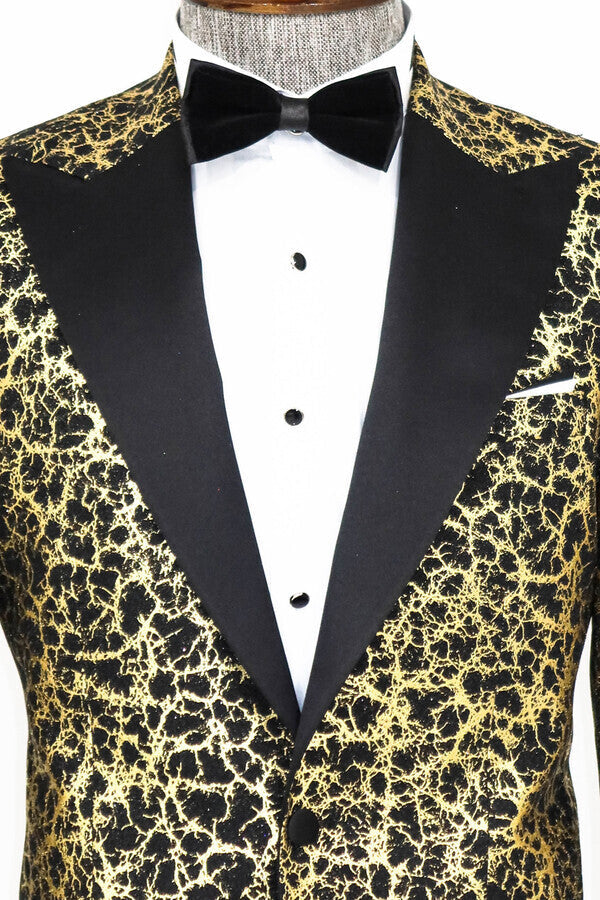 Blazer de fiesta para hombre con solapa de pico y estampado de raíces en color negro - Wessi