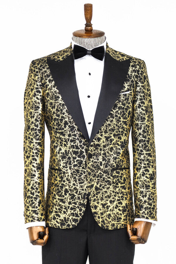 Blazer de fiesta para hombre con solapa de pico y estampado de raíces en color negro - Wessi