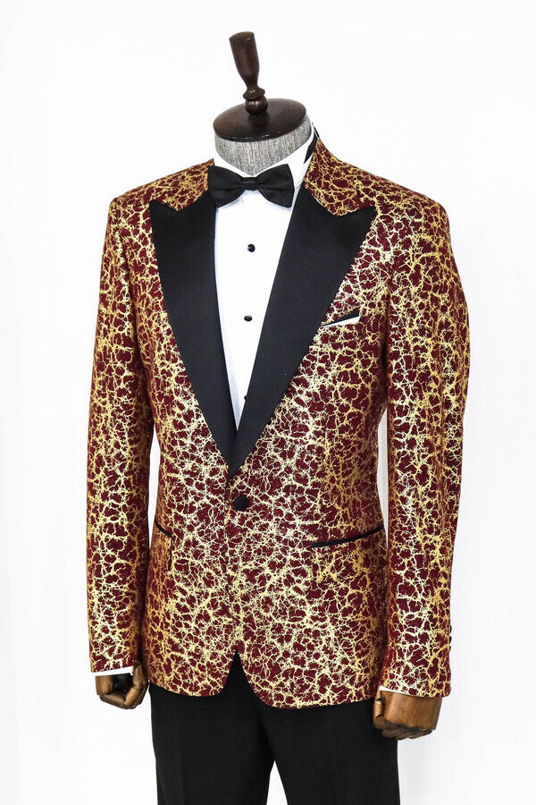 Blazer de fiesta para hombre con solapa de pico y estampado de raíces en color burdeos - Wessi