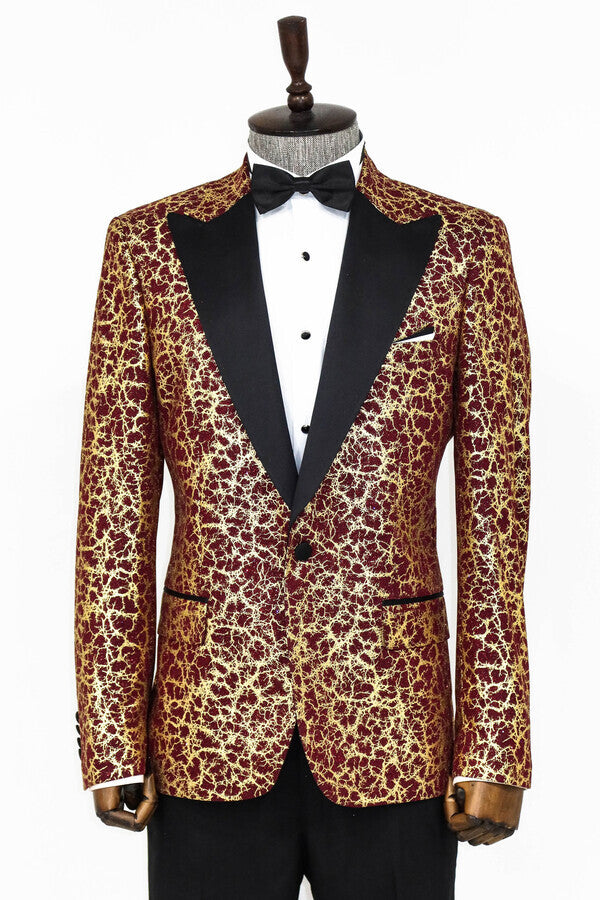 Blazer de fiesta para hombre con solapa de pico y estampado de raíces en color burdeos - Wessi