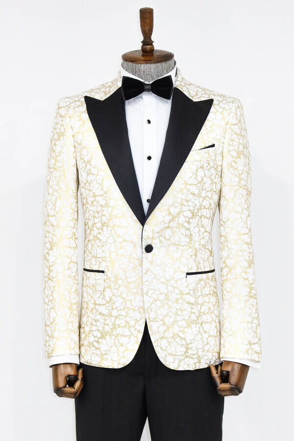 Blazer de fiesta para hombre con solapa de pico y estampado de raíces en color blanco - Wessi