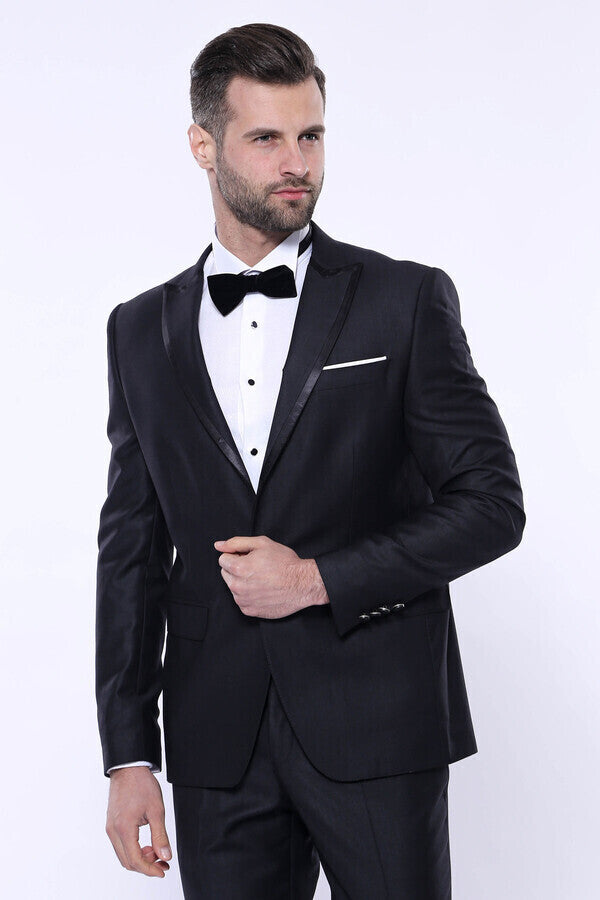 Satin Detailed Dark Grey Tuxedo  | Wessi