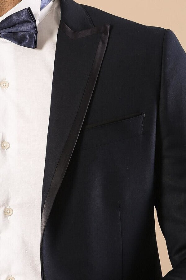 Satin Lapel Navy Blue Tuxedo | Wessi