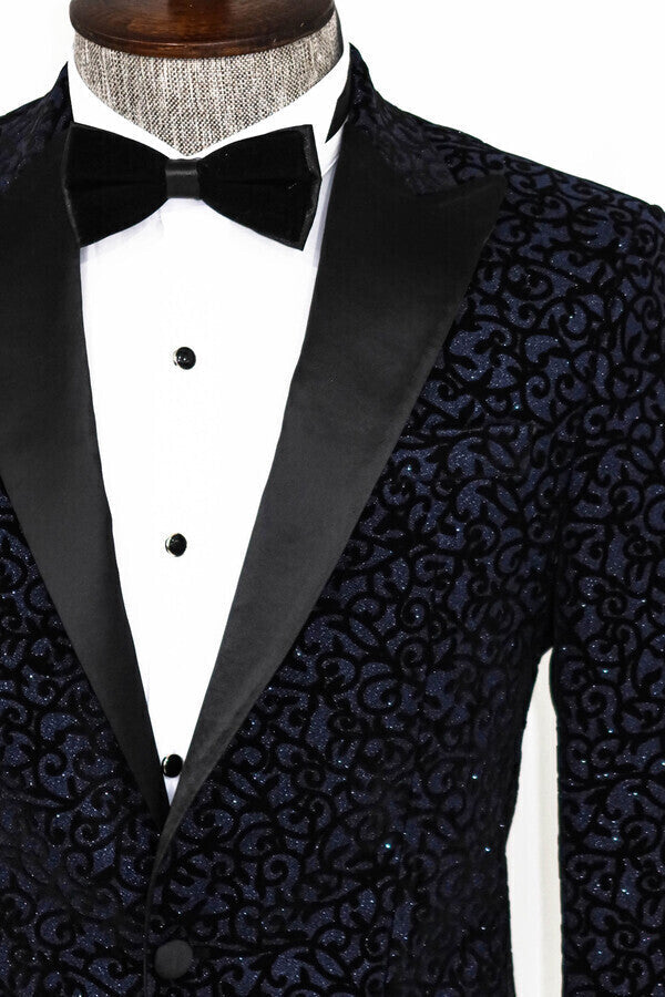 Blazer de fiesta para hombre en azul marino con estampado de volutas - Wessi