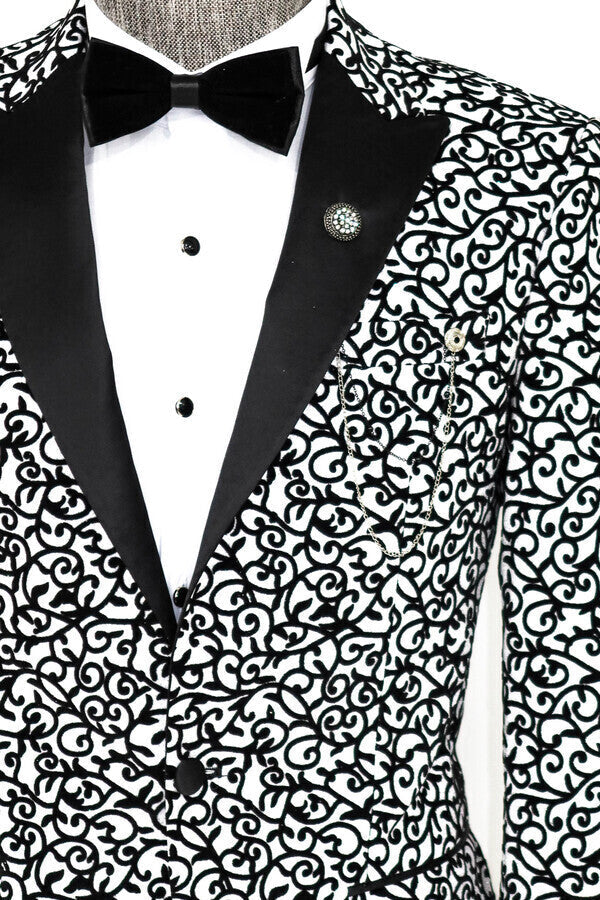 Blazer de fiesta para hombre blanco con estampado de volutas - Wessi