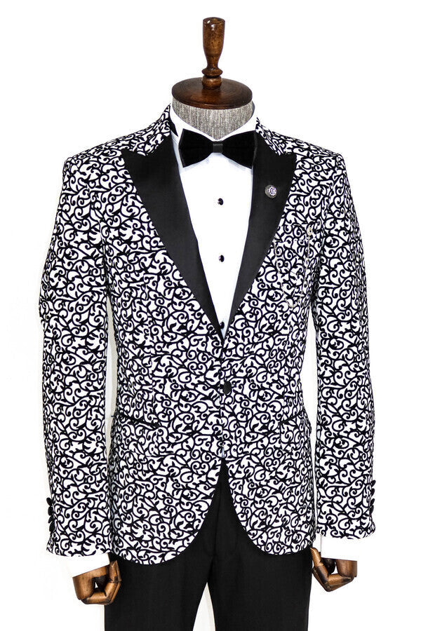 Blazer de fiesta para hombre blanco con estampado de volutas - Wessi