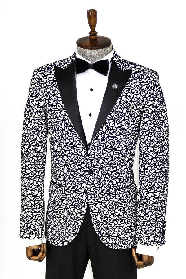 Blazer de fiesta para hombre blanco con estampado de volutas - Wessi