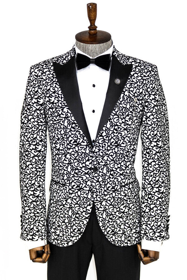 Blazer de fiesta para hombre blanco con estampado de volutas - Wessi