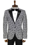 Scroll Patterned White Men Prom Blazer - Wessi