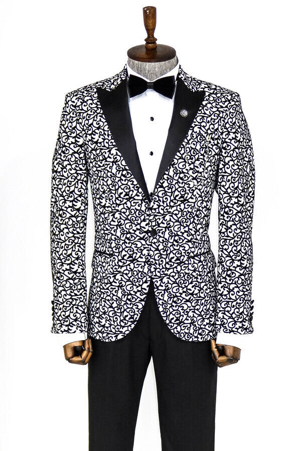 Blazer de fiesta para hombre blanco con estampado de volutas - Wessi