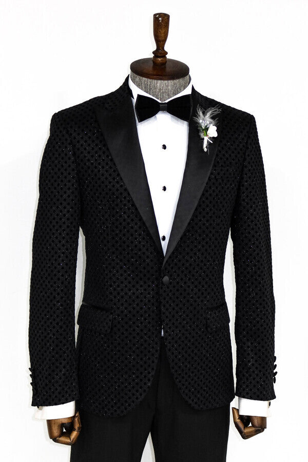 Blazer de fiesta para hombre con estampado de lunares y lentejuelas en color negro - Wessi