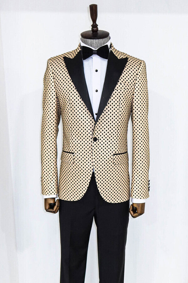 Sequin Dot Patterned Cream Men Prom Blazer - Wessi