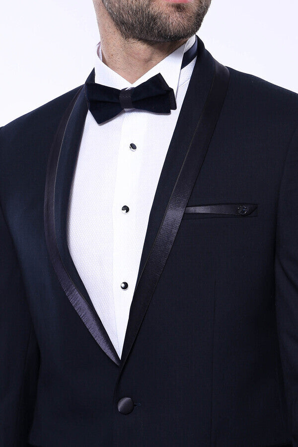 Shawl Lapel Dark Blue Tuxedo Suit | Wessi