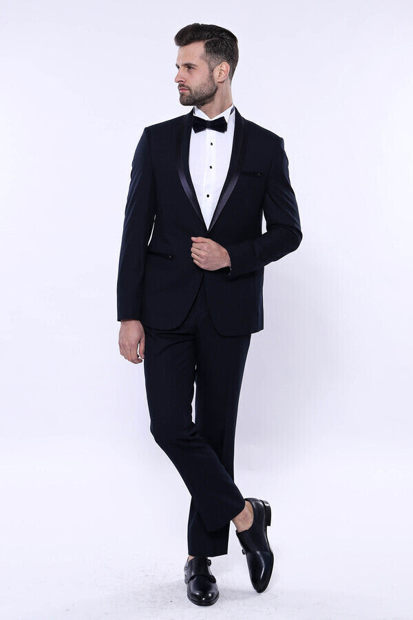 Shawl Lapel Dark Blue Tuxedo Suit | Wessi