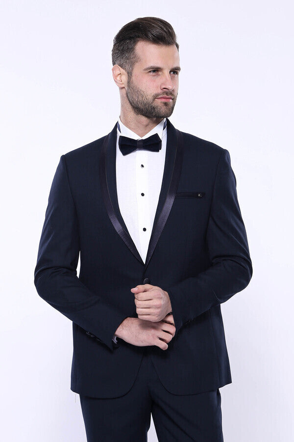 Shawl Lapel Dark Blue Tuxedo Suit | Wessi